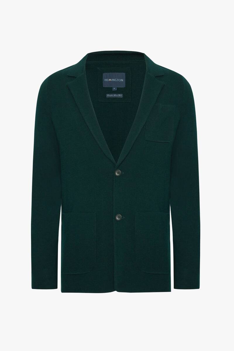 Hemington Koyu Yeşil Extrafine Merino Triko Blazer Ceket. 9