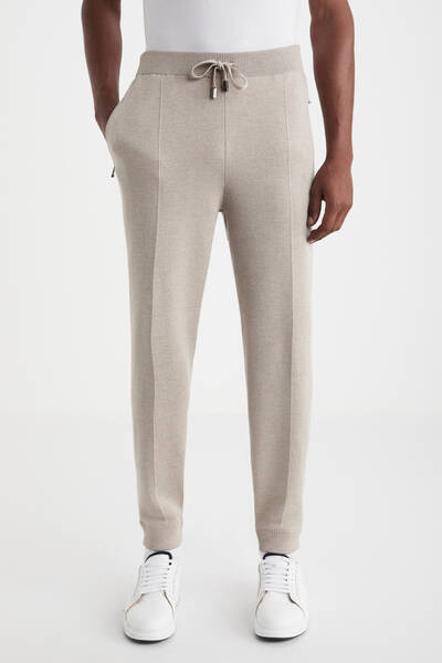 Kum Rengi Merino Yün Activewear Triko Pantolon