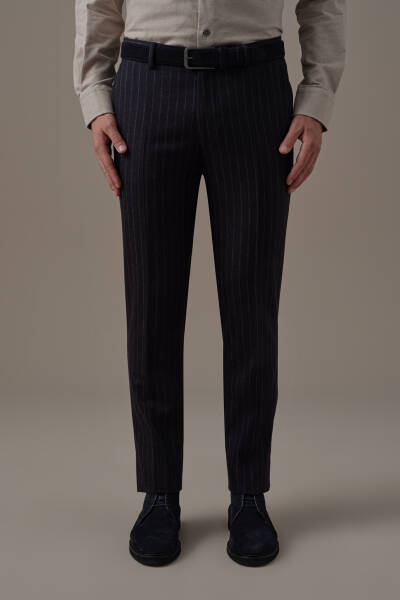 Lacivert Beyaz Chalkstripe Desen Flanel Pantolon