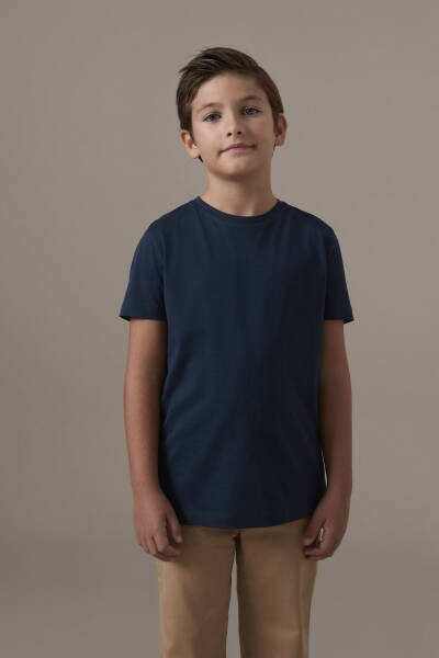 Lacivert Bisiklet Yaka Basic Çocuk T-Shirt - Hemington