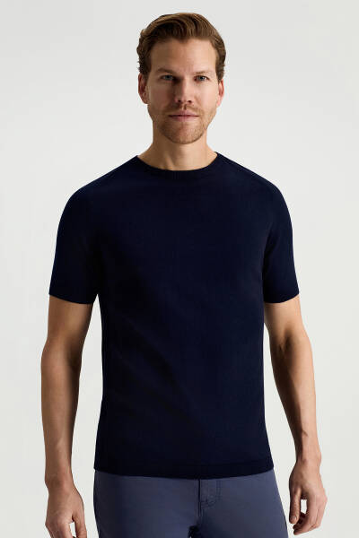 Bisiklet Yaka Lacivert Giza Pamuk Triko T-Shirt - Hemington