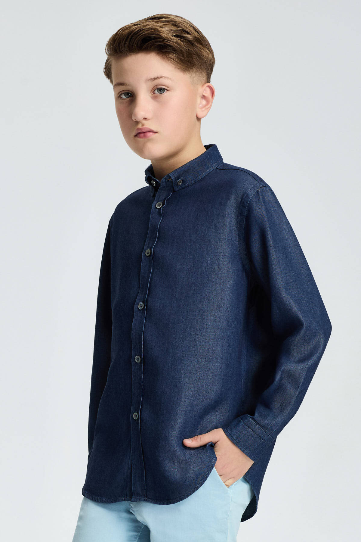 Lacivert Denim Çocuk Gömlek