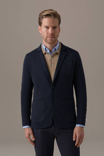 Extrafine Merino Lacivert Triko Blazer Ceket - Hemington