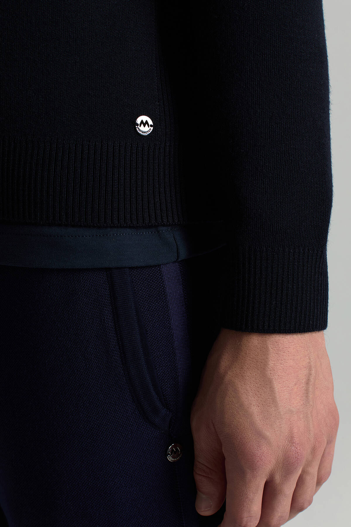 Lacivert Fermuarlı Merino Yün Activewear Triko