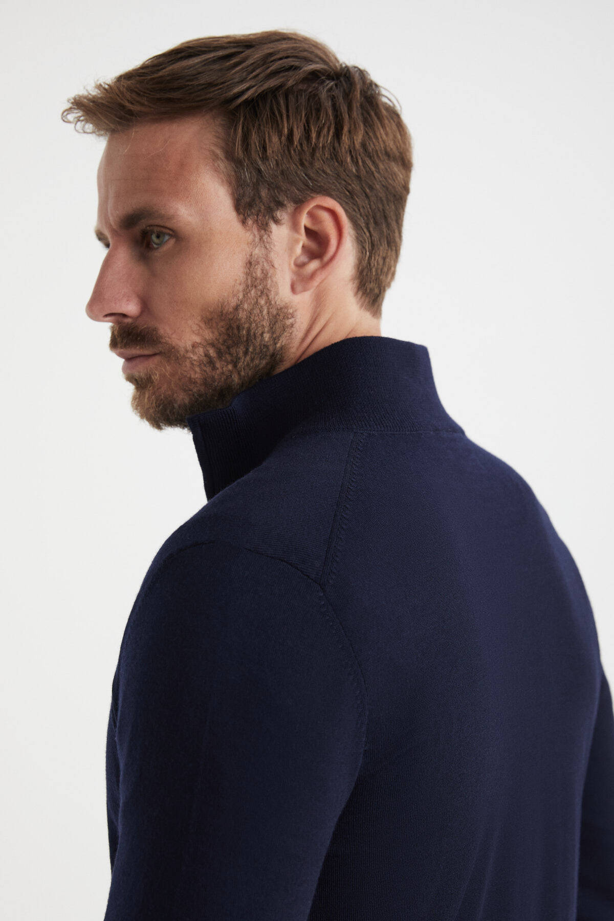 Extrafine Merino Fermuarlı Lacivert Triko Hırka