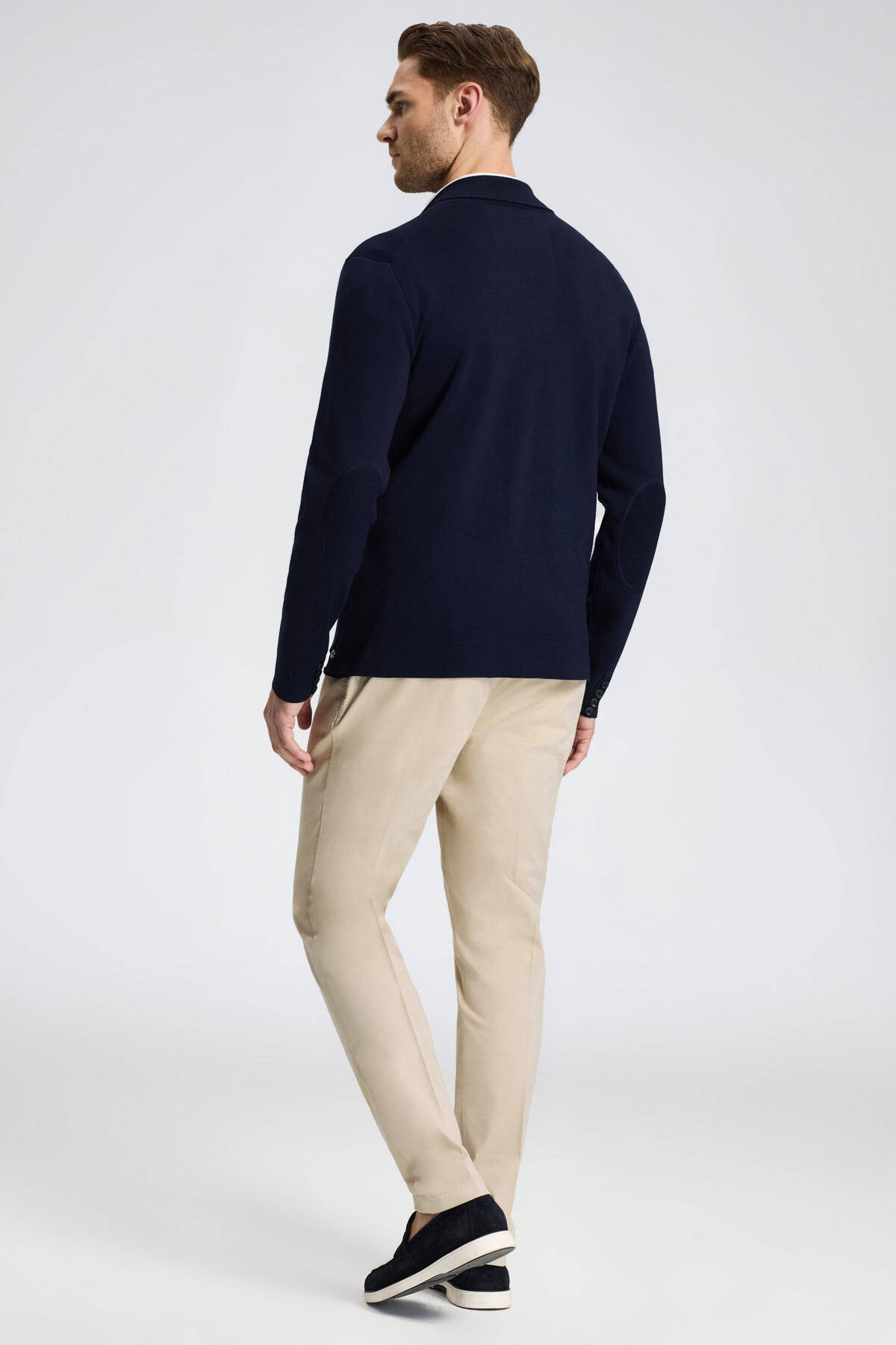 Lacivert Giza Pamuk Triko Blazer Ceket