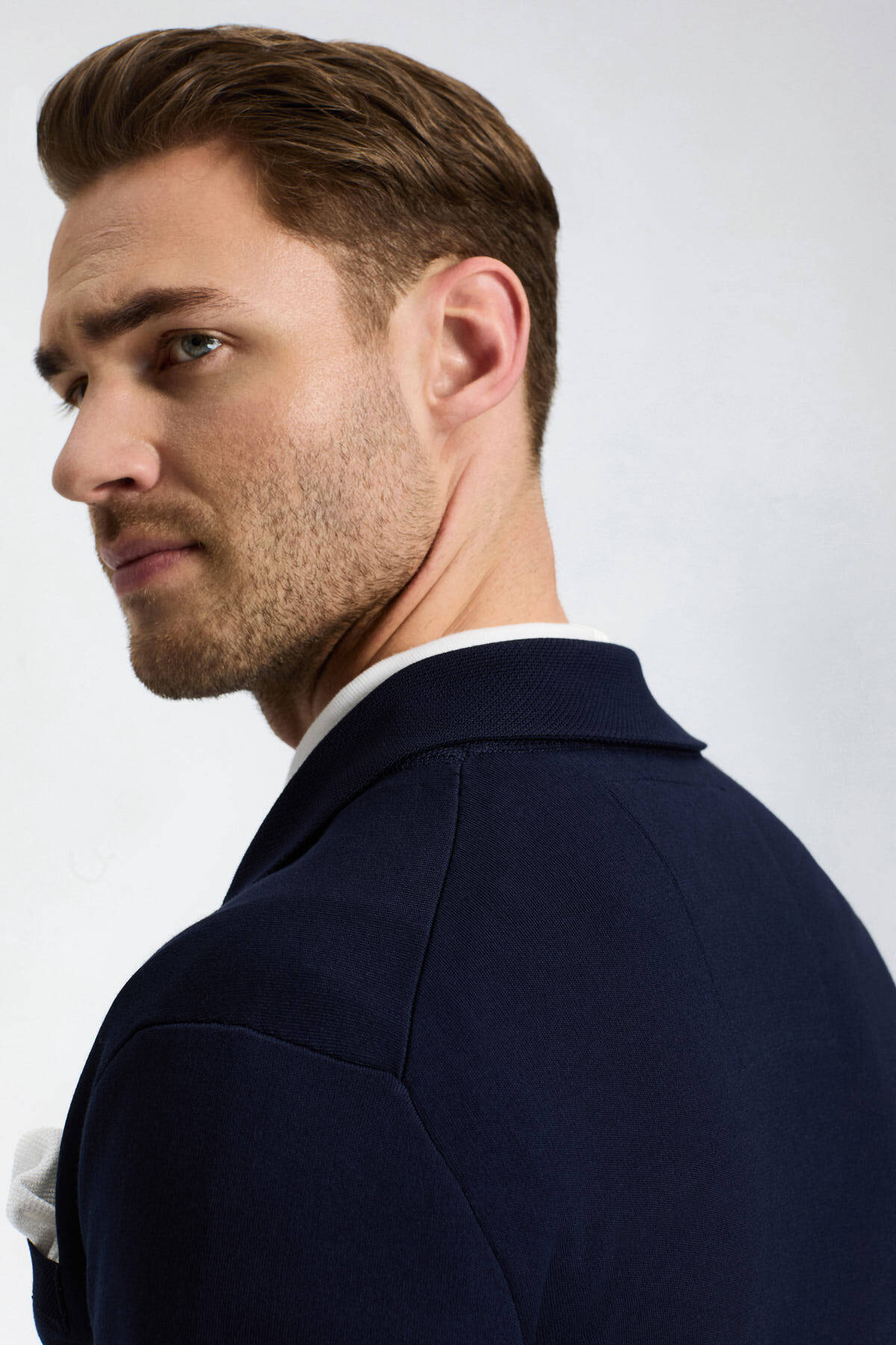 Lacivert Giza Pamuk Triko Blazer Ceket