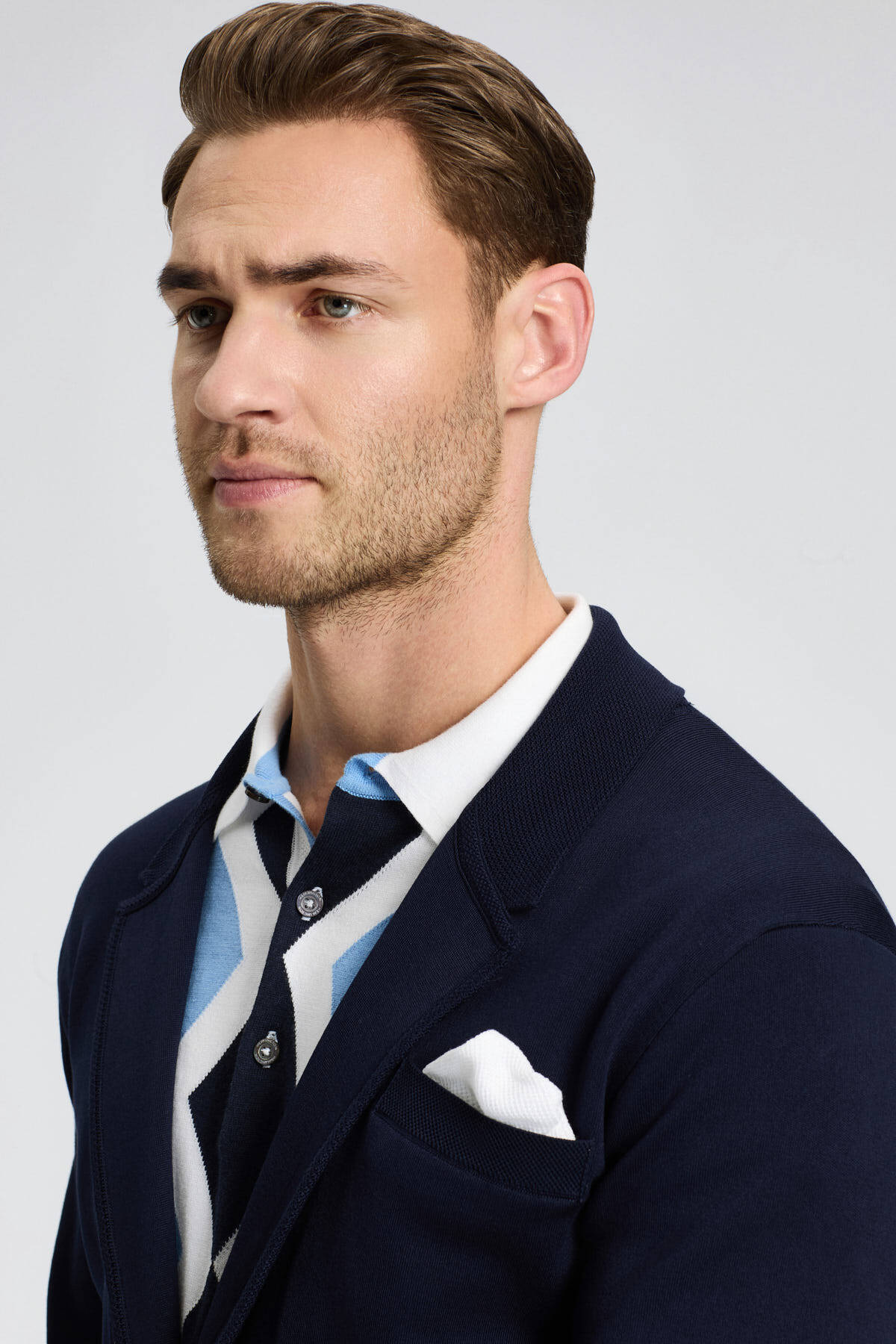 Lacivert Giza Pamuk Triko Blazer Ceket
