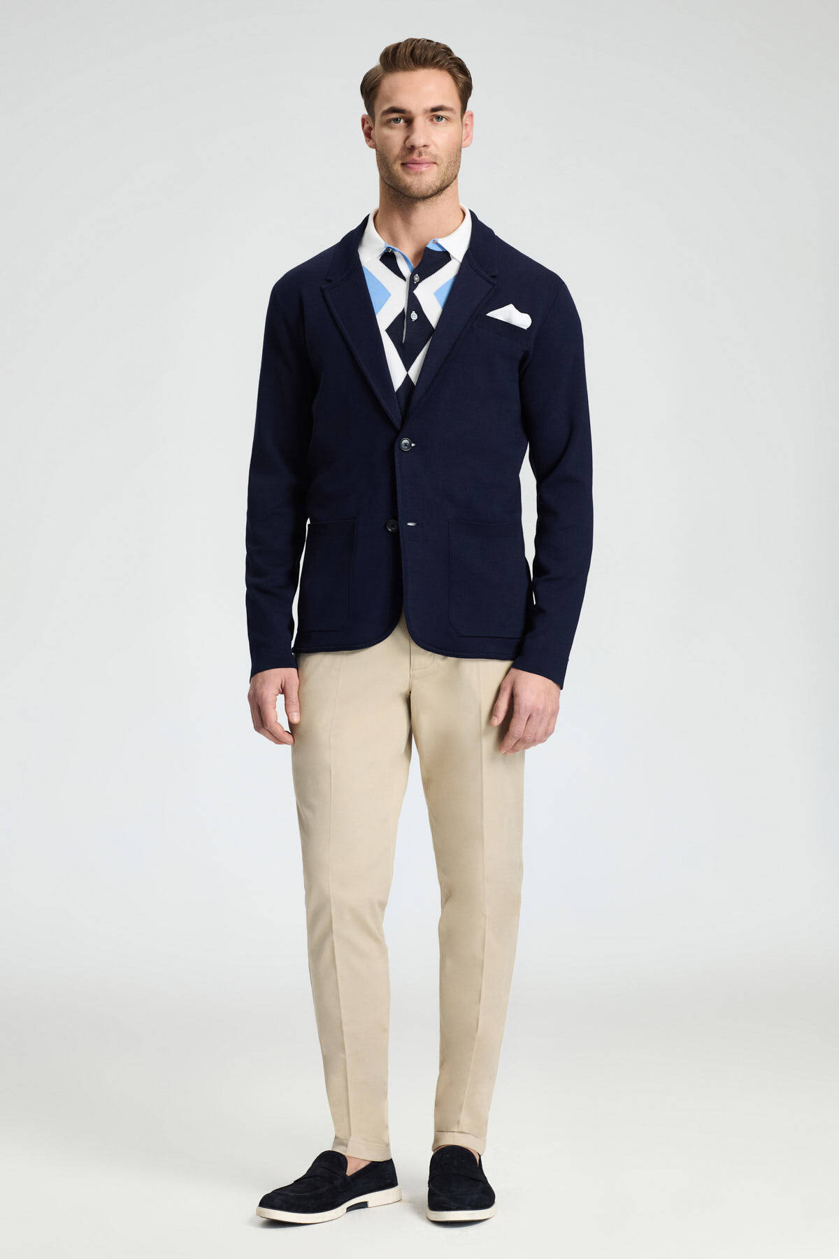 Lacivert Giza Pamuk Triko Blazer Ceket