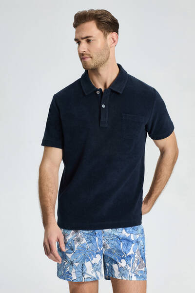 Lacivert Havlu Kumaş Polo Yaka T-Shirt - Hemington