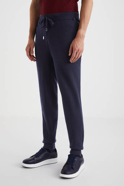 Lacivert Merino Yün Activewear Triko Pantolon