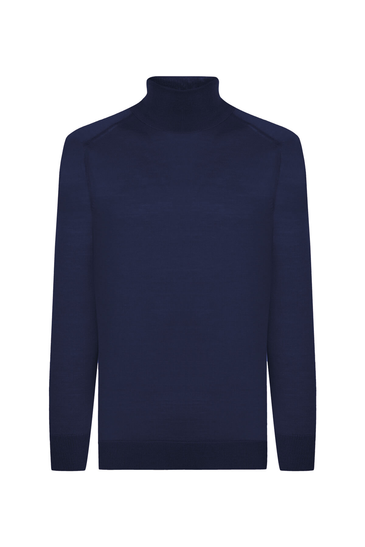 Boğazlı Slim Fit Lacivert Merino Yün Triko