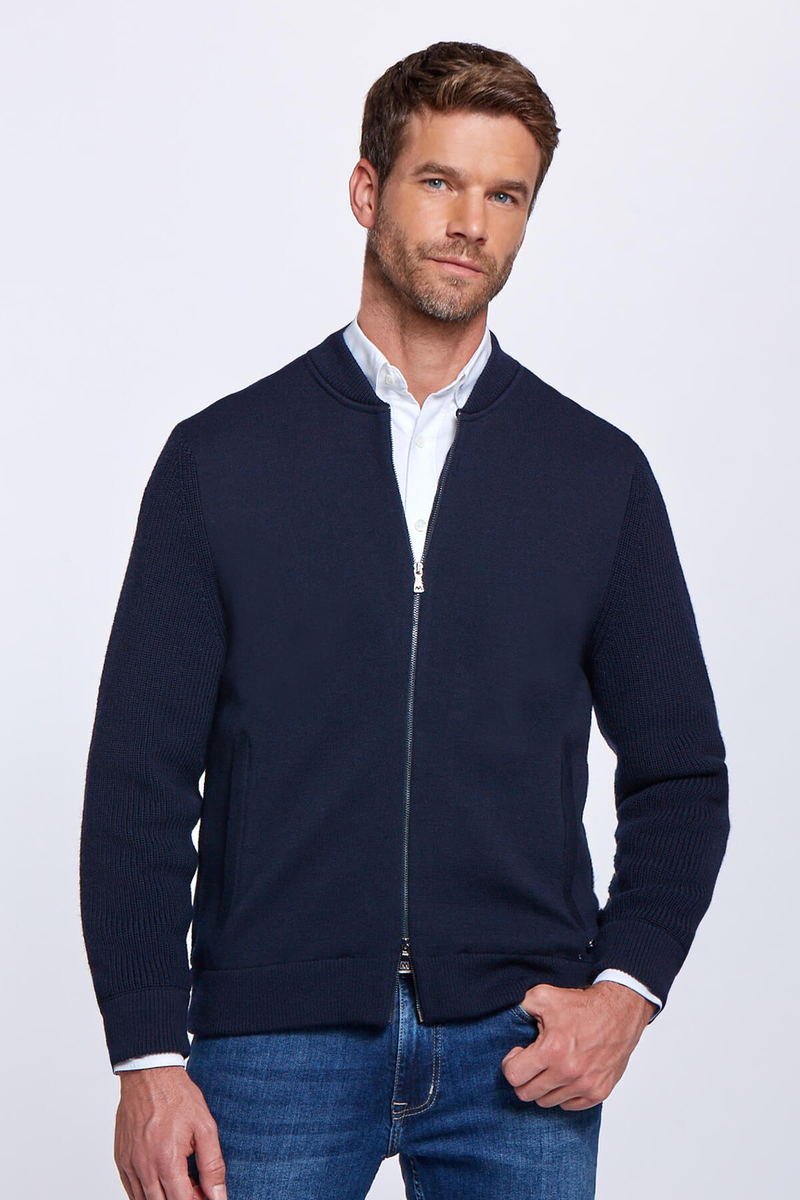 Hemington Lacivert Merino Yün Bomber Ceket. 1 Hemington Lacivert Merino Yün Bomber Ceket. 1