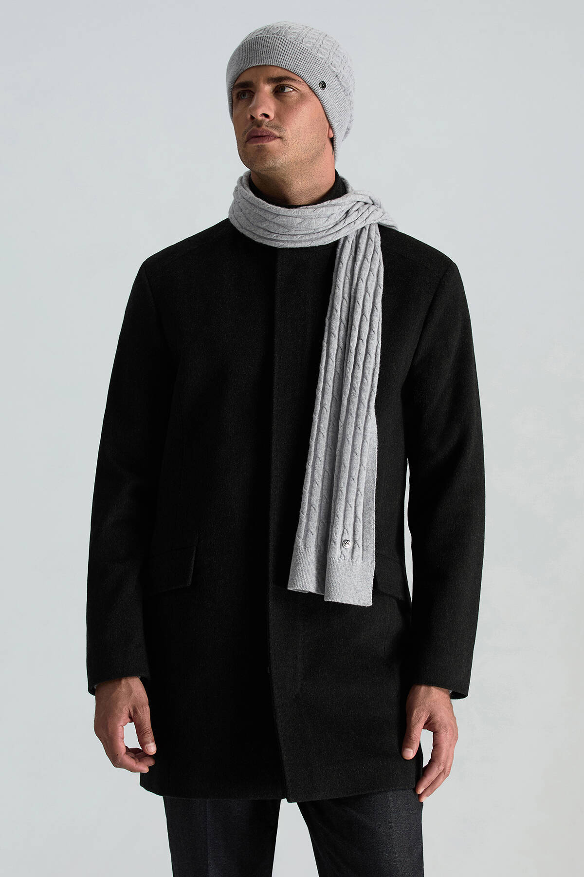 Lambswool Yün Açık Gri Atkı