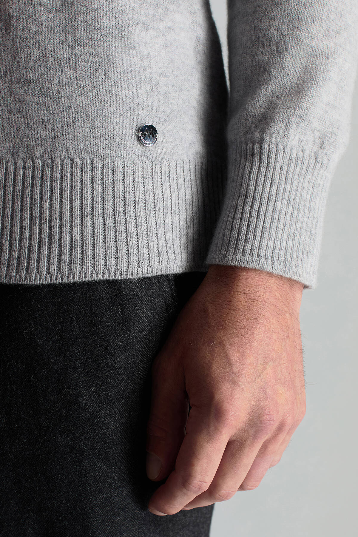 Lambswool Yün Argyle Desenli Lupetto Yaka Açık Gri Kazak