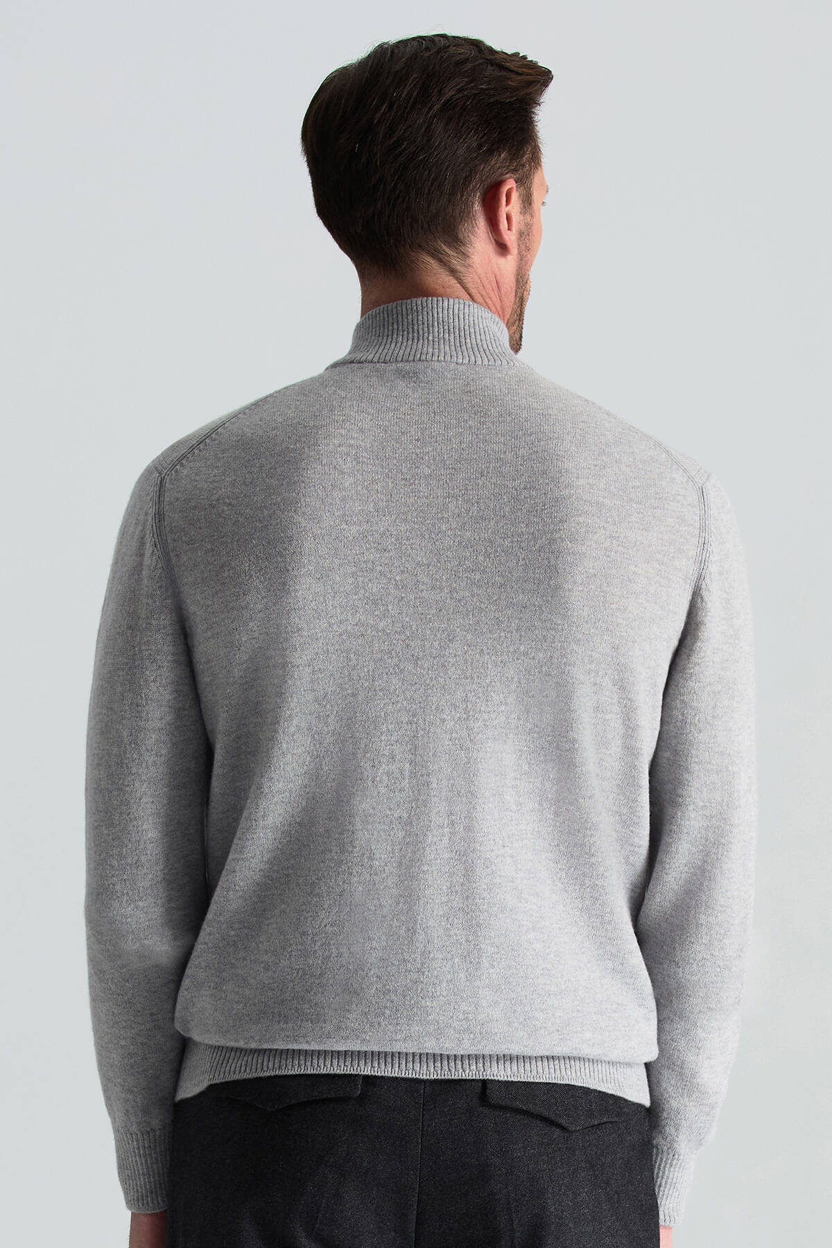 Lambswool Yün Argyle Desenli Lupetto Yaka Açık Gri Kazak