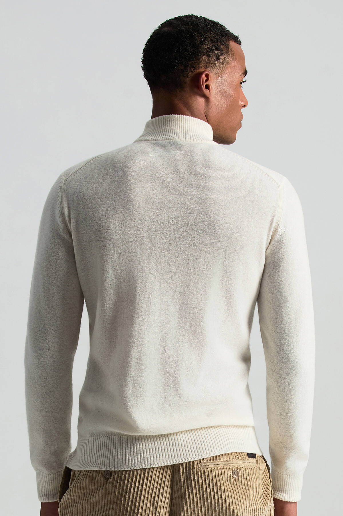 Lambswool Yün Argyle Desenli Yarım Balıkçı Yaka Ekru Kazak