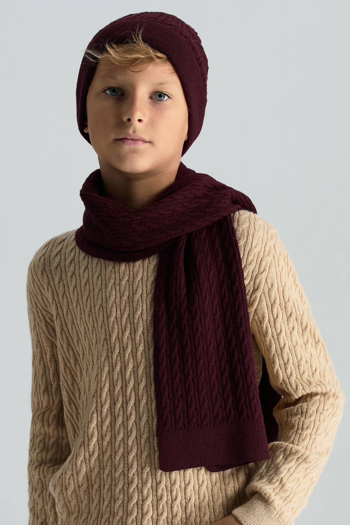 Lambswool Yün Bordo Çocuk Atkı