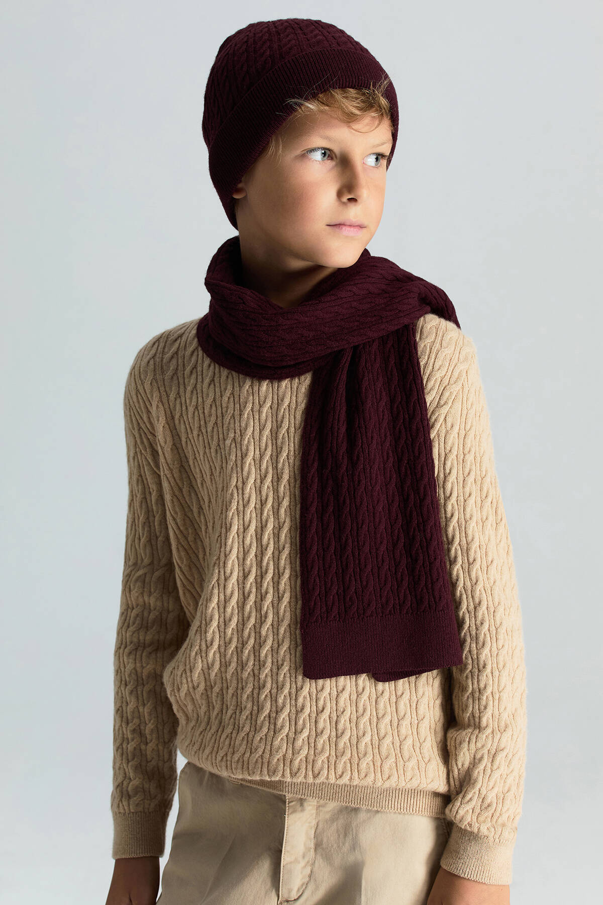 Lambswool Yün Bordo Çocuk Atkı