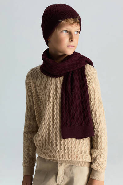Lambswool Yün Bordo Çocuk Atkı - Hemington