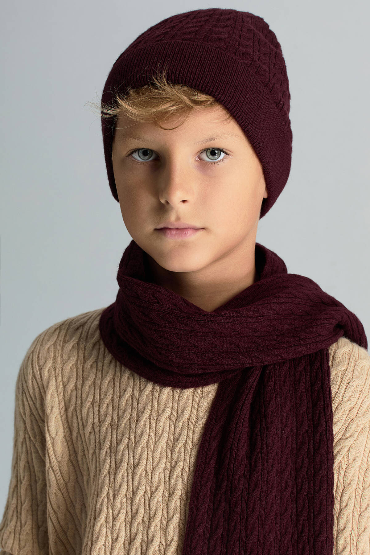 Lambswool Yün Bordo Çocuk Bere