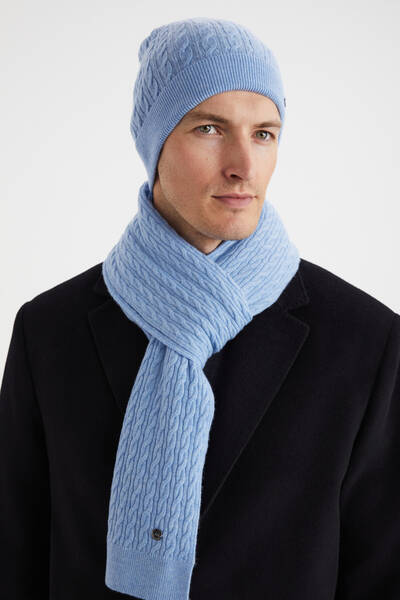 Lambswool Yün Buz Mavisi Atkı - Hemington