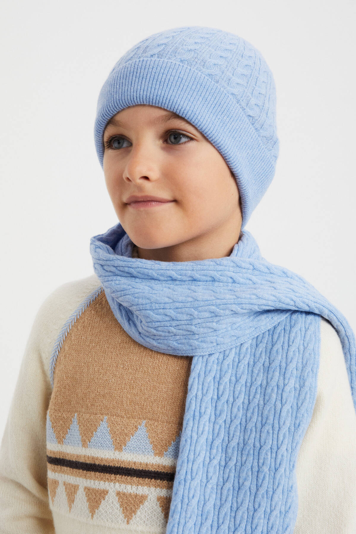 Lambswool Yün Buz Mavisi Çocuk Atkı
