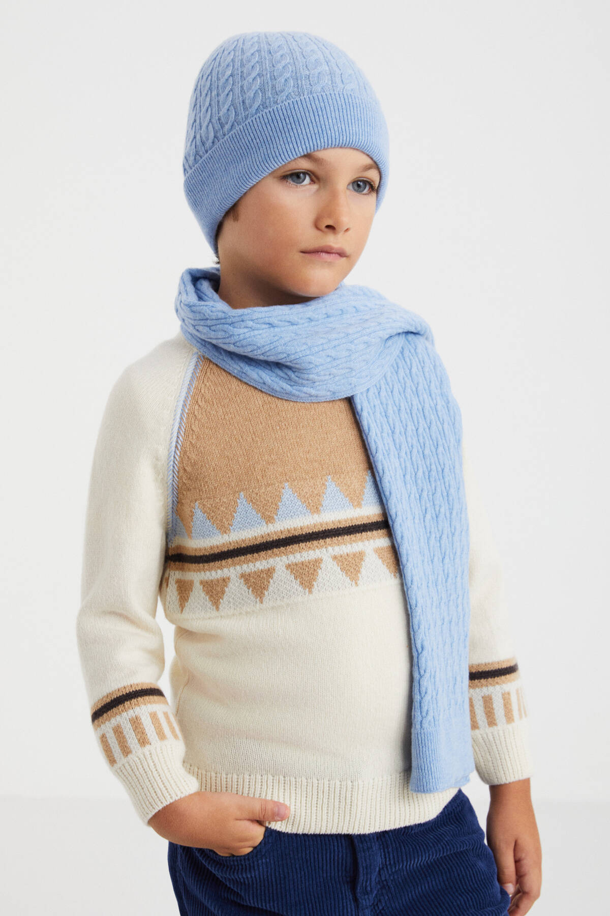 Lambswool Yün Buz Mavisi Çocuk Atkı