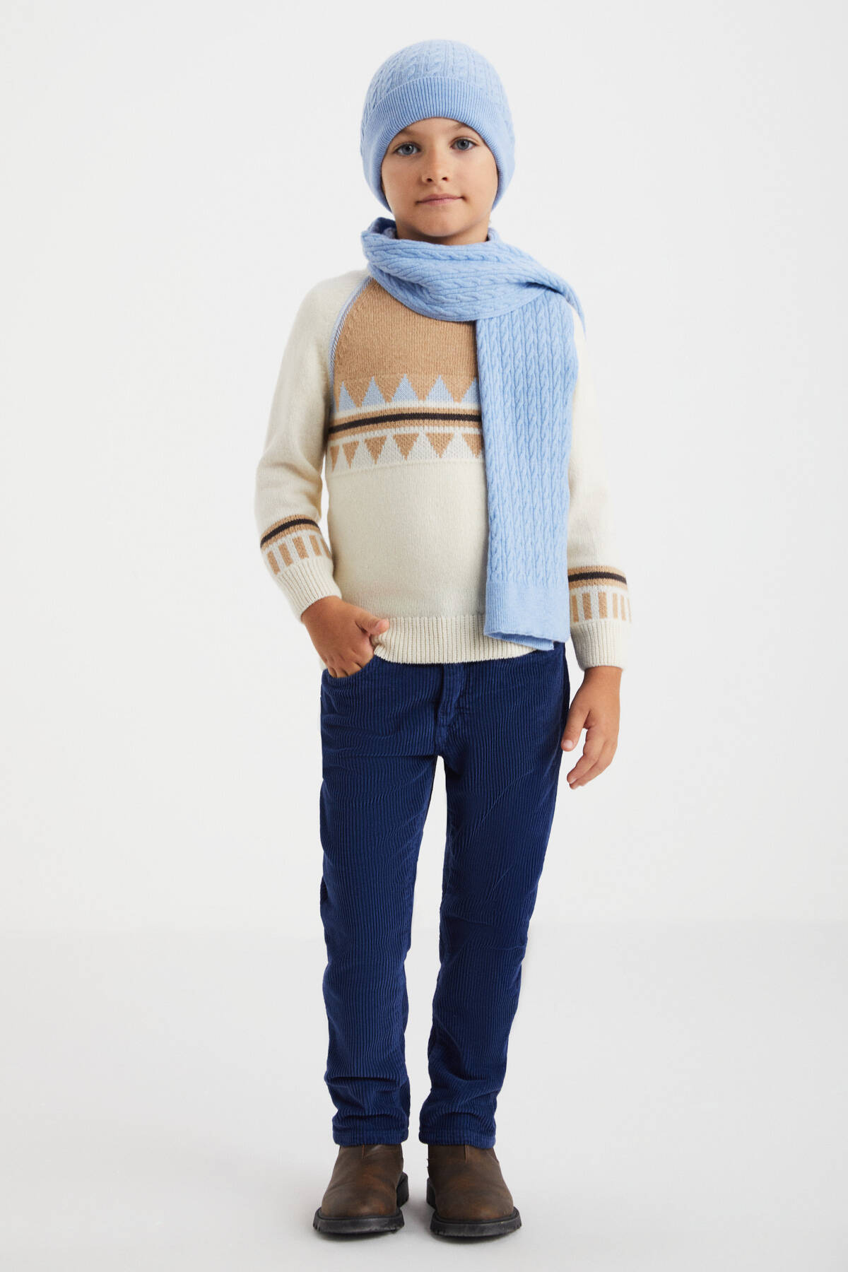 Lambswool Yün Buz Mavisi Çocuk Atkı