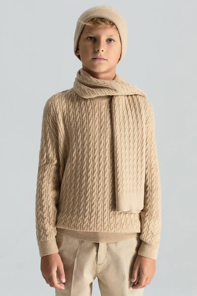Lambswool Yün Camel Çocuk Atkı