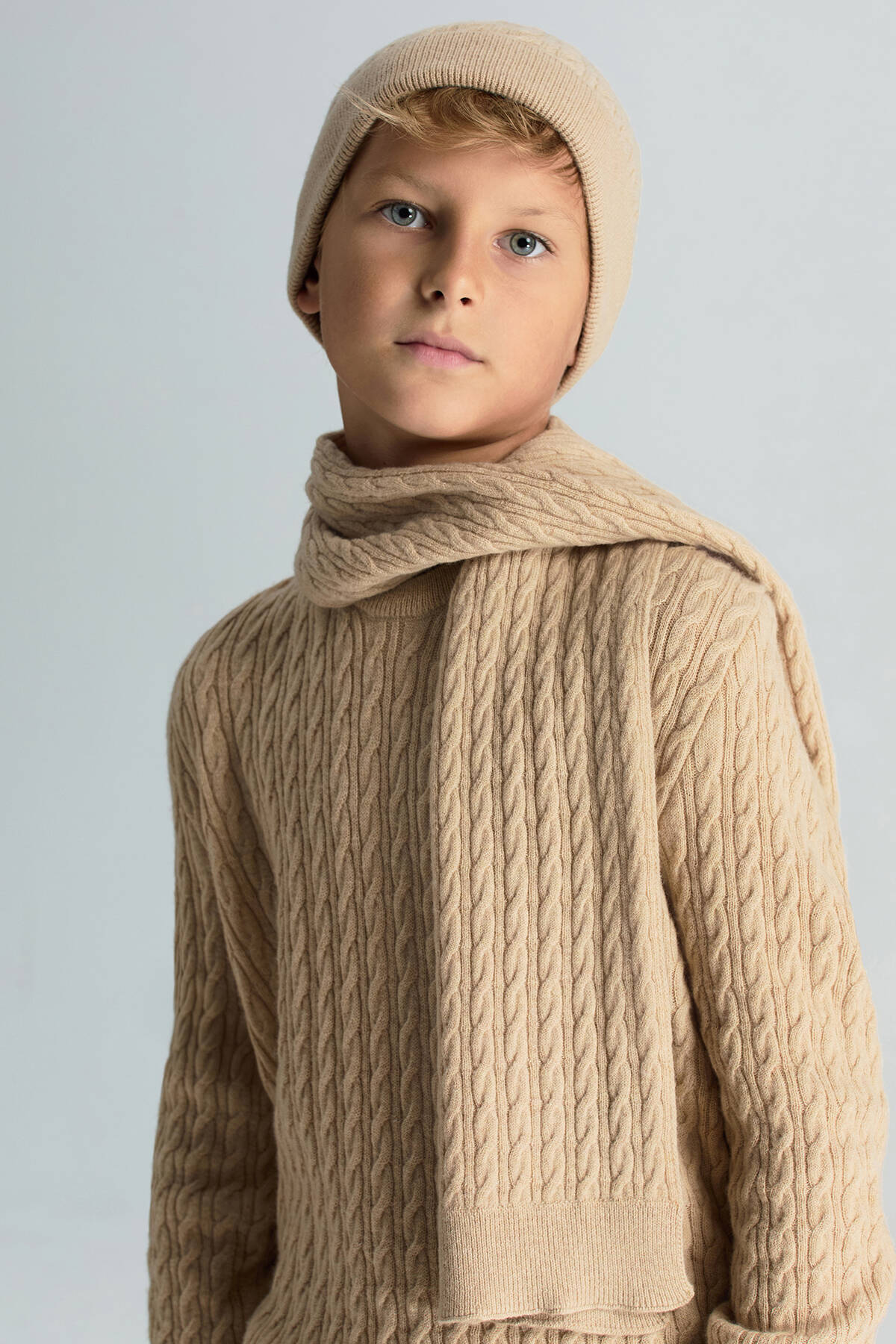 Lambswool Yün Camel Çocuk Atkı