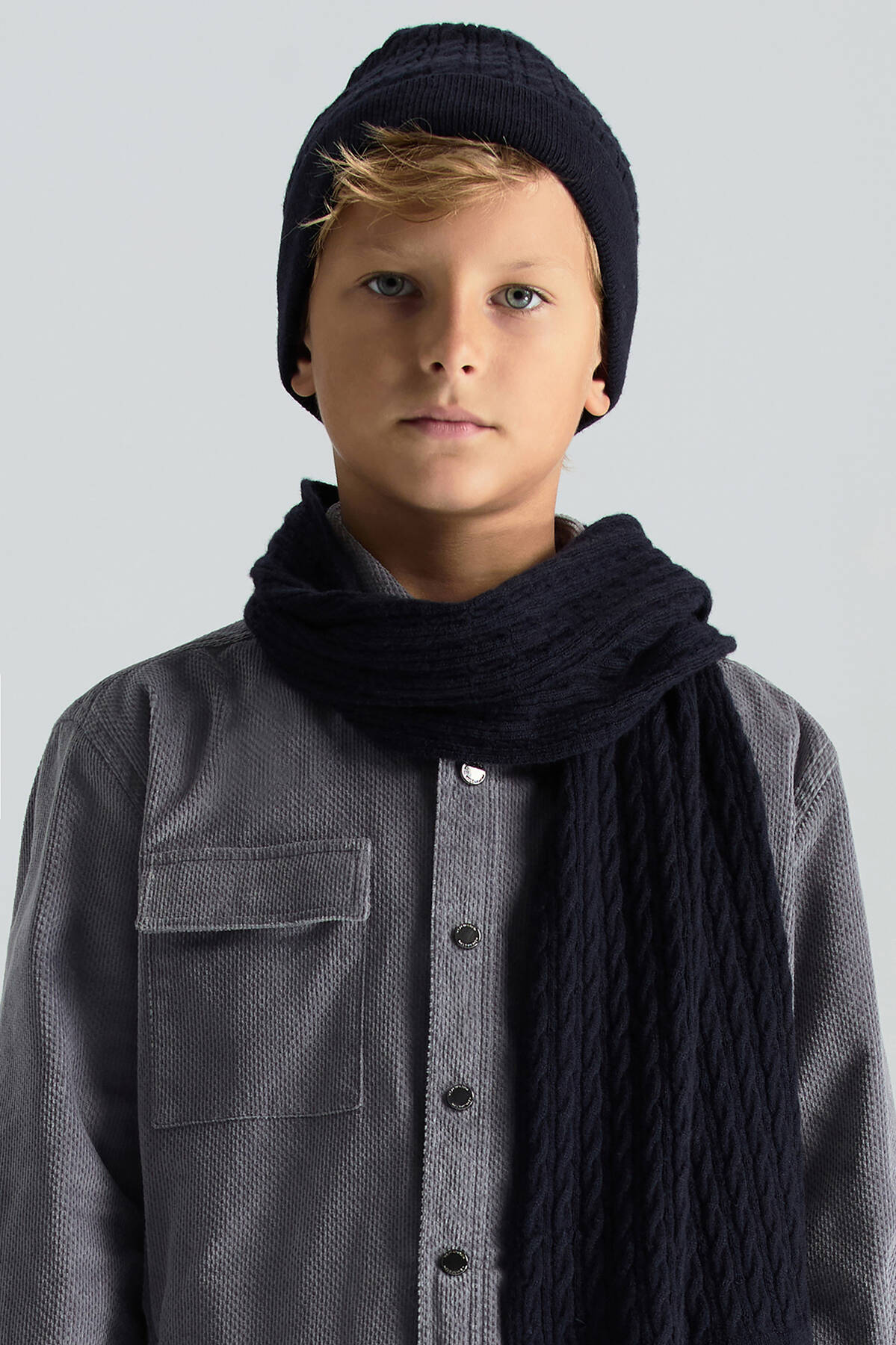 Lambswool Yün Lacivert Çocuk Bere