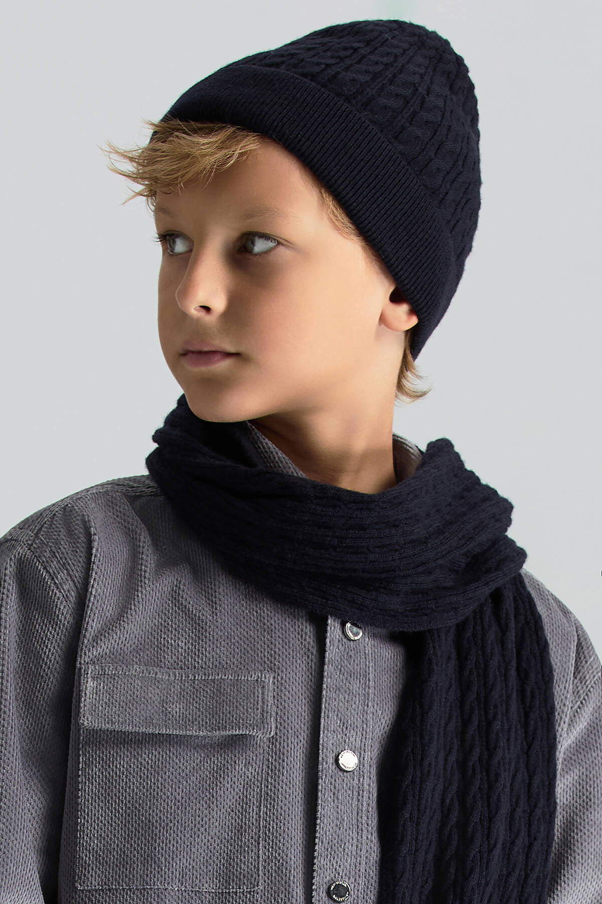 Lambswool Yün Lacivert Çocuk Bere