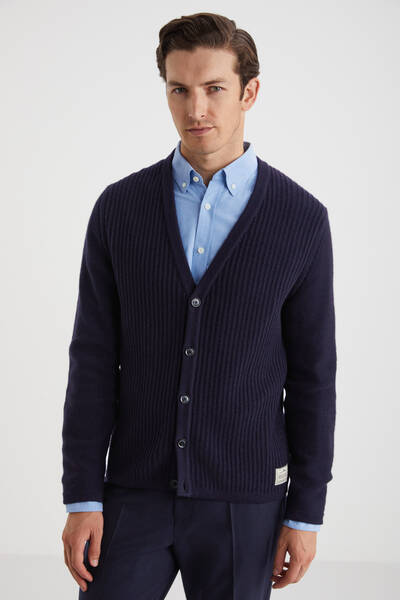 Lambswool Yün Lacivert Hırka