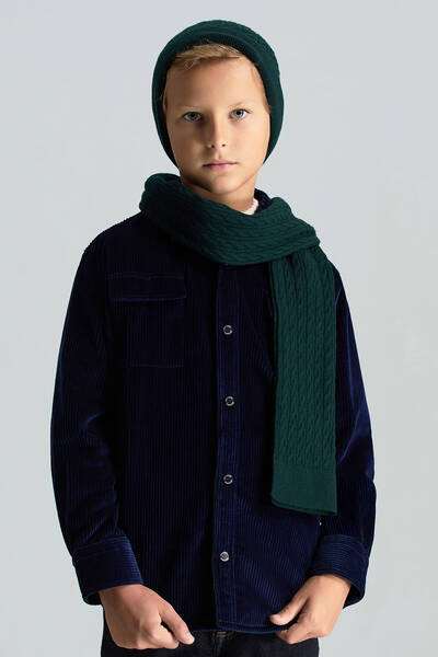 Lambswool Yün Yeşil Çocuk Atkı - Hemington