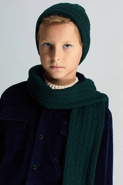 Lambswool Yün Yeşil Çocuk Bere - Hemington