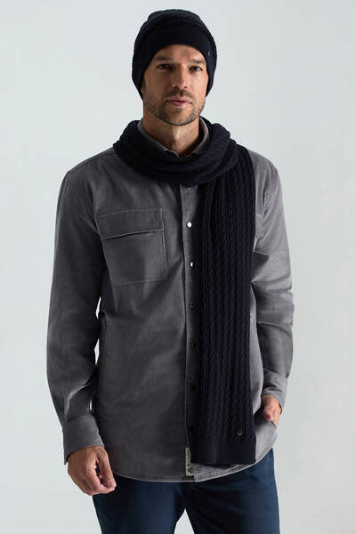Lambswool Yün Lacivert Atkı - Hemington