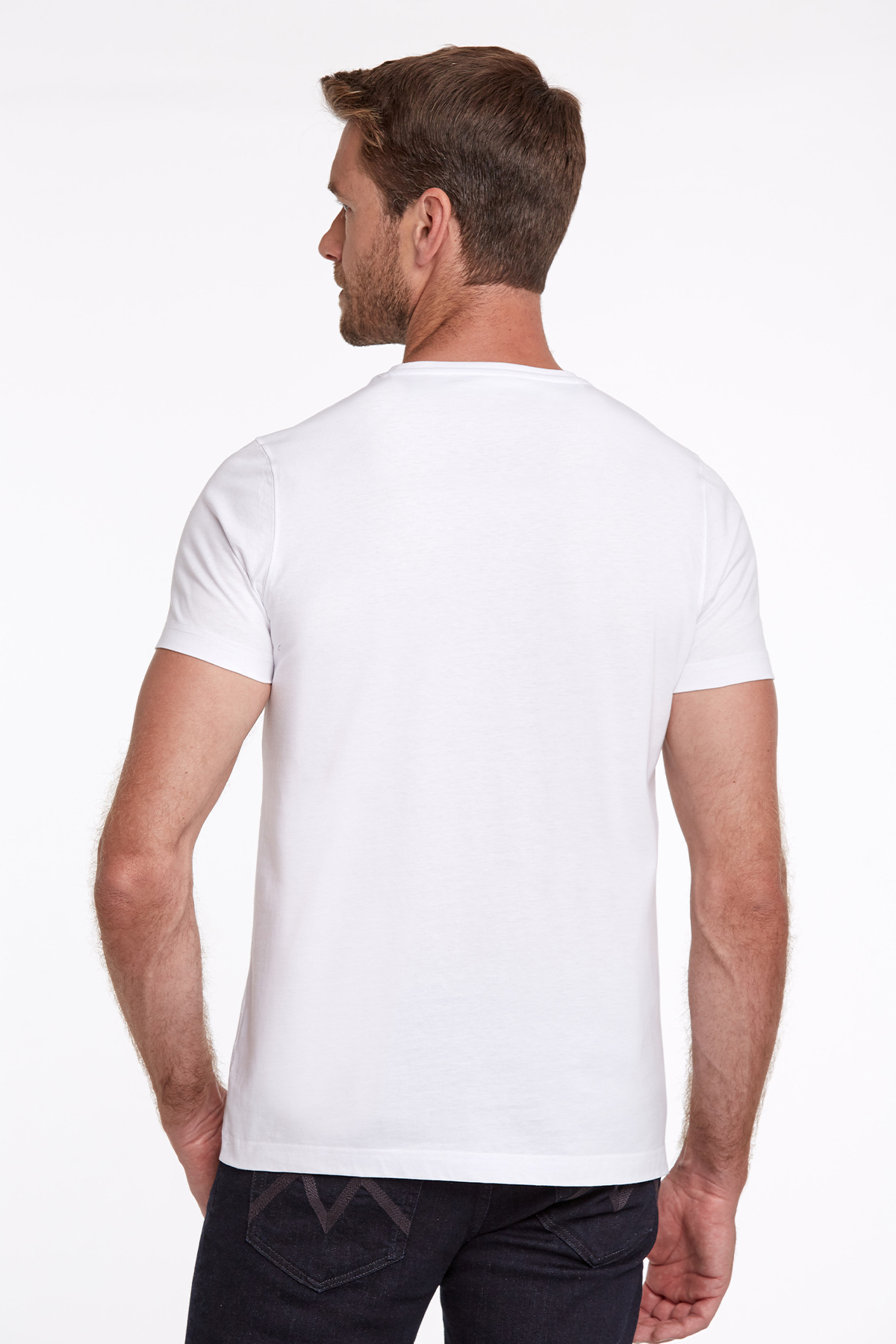 Logo Baskılı Kırık Beyaz Bisiklet Yaka Pamuk T-Shirt