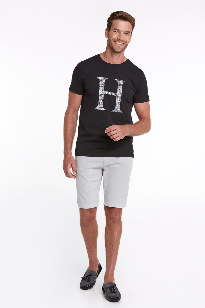 Hemington Logo Baskılı Siyah Bisiklet Yaka Pamuk T-Shirt. 2