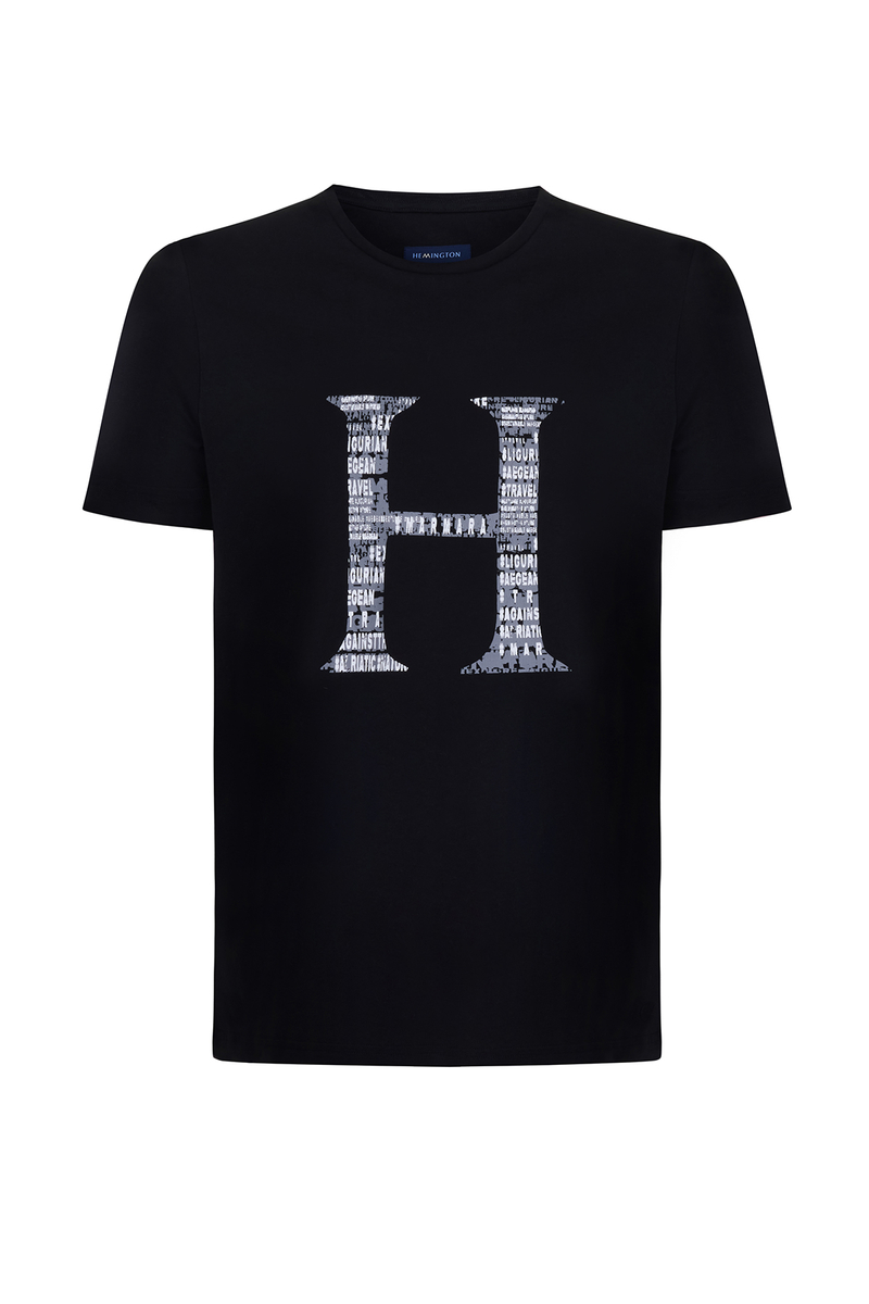Hemington Logo Baskılı Siyah Bisiklet Yaka Pamuk T-Shirt. 6