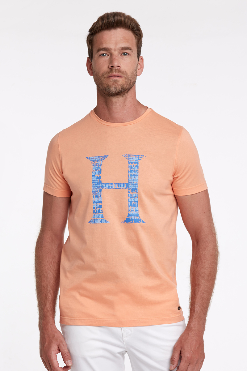 Hemington Logo Baskılı Turuncu Bisiklet Yaka Pamuk T-Shirt. 1