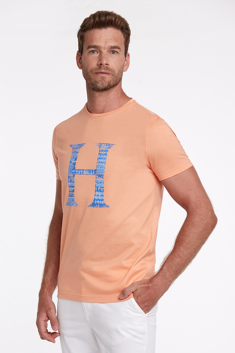 Hemington Logo Baskılı Turuncu Bisiklet Yaka Pamuk T-Shirt. 1