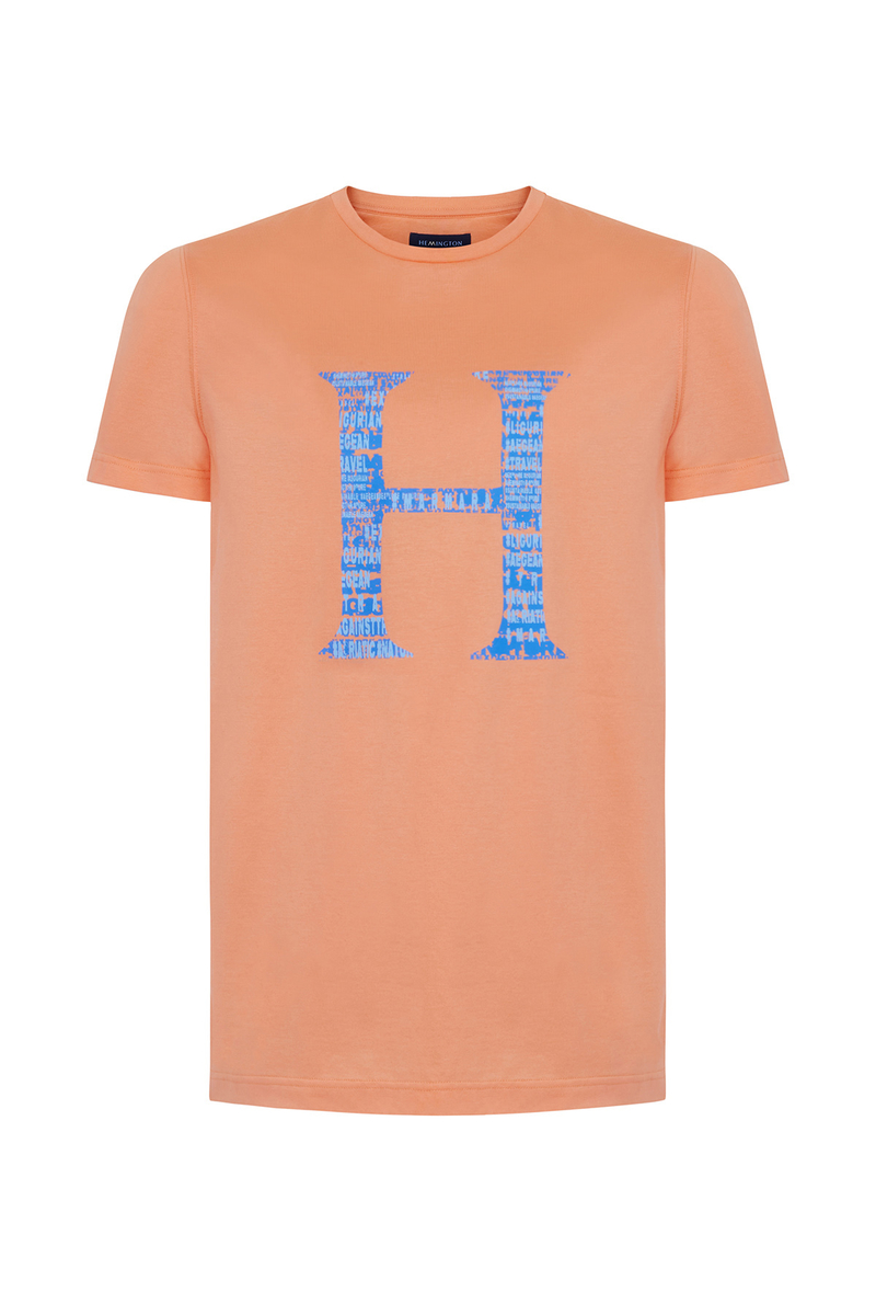 Hemington Logo Baskılı Turuncu Bisiklet Yaka Pamuk T-Shirt. 4 Hemington Logo Baskılı Turuncu Bisiklet Yaka Pamuk T-Shirt. 4