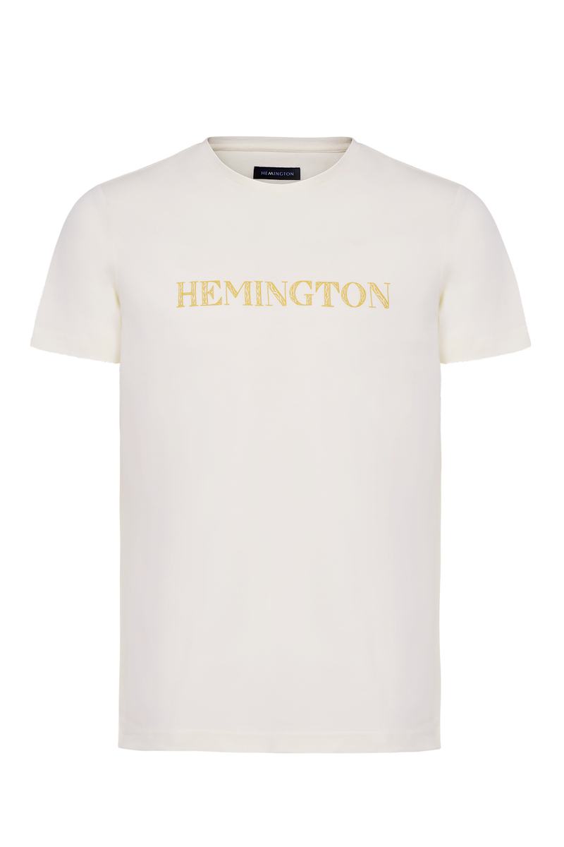 Hemington Logolu Bisiklet Yaka Kırık Beyaz T-Shirt. 6