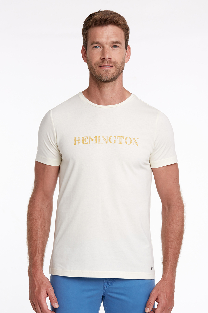 Hemington Logolu Bisiklet Yaka Kırık Beyaz T-Shirt. 1