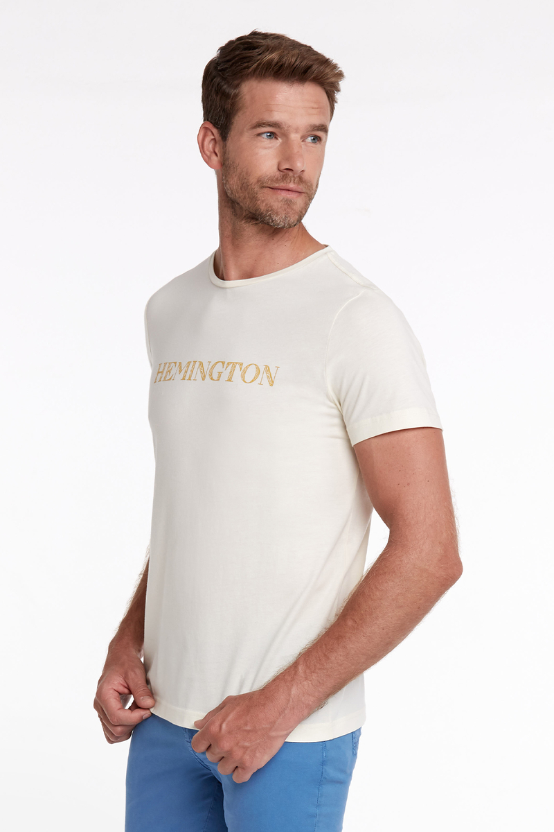 Hemington Logolu Bisiklet Yaka Kırık Beyaz T-Shirt. 3