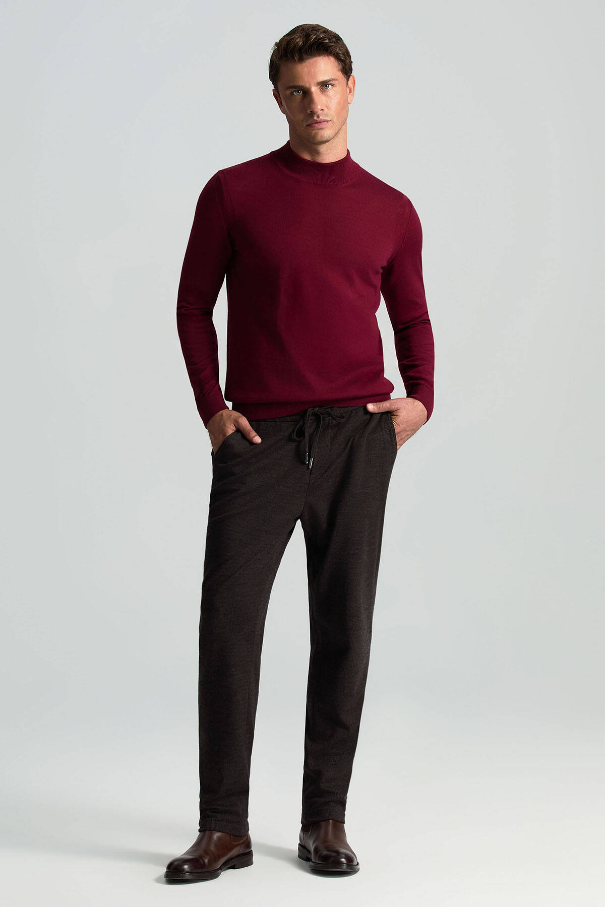 Lupetto Yaka Merino Yün Bordo Triko