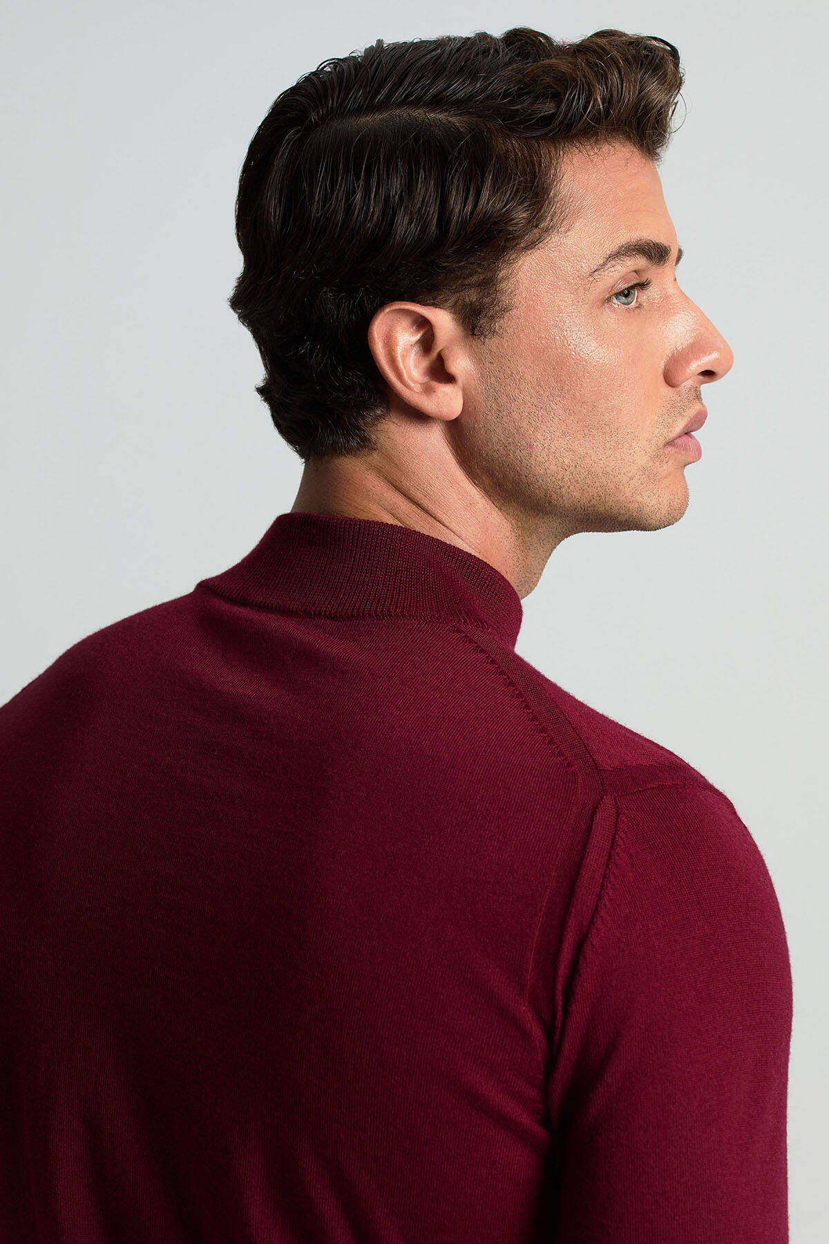 Lupetto Yaka Merino Yün Bordo Triko