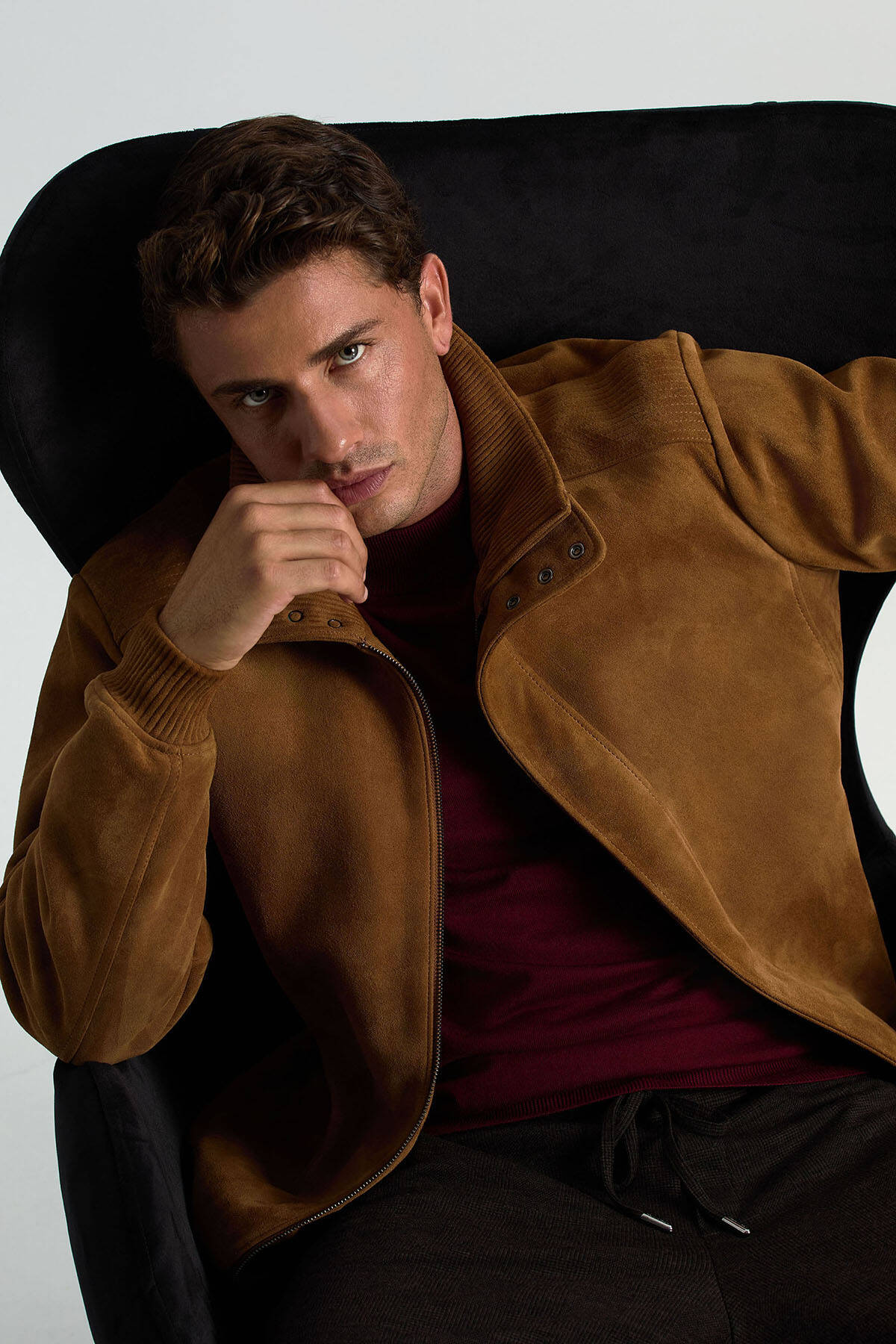 Lupetto Yaka Merino Yün Bordo Triko