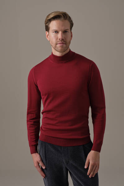 Lupetto Yaka Merino Yün Bordo Triko - Hemington